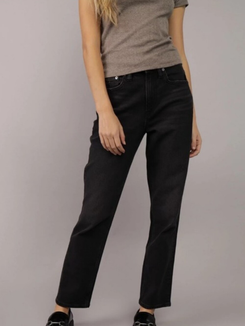 American Eagle SUPER HIGH-RISE ANKLE STRAIGHT BLACK JEANS